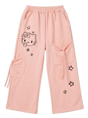 🎀 Sanrio Hello Kitty Pink Baggy Cargo Trousers For KIDS - Coquette Y2K Style 🎀